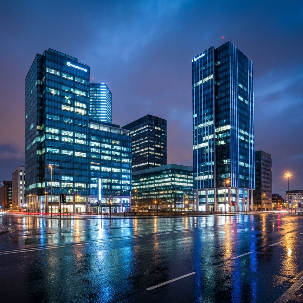 Birmingham, UK city skyline at night — DEVFLOW's home base